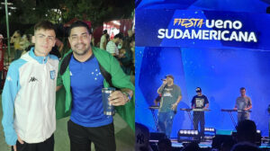 Tomás Veltri e Geovani Silva, torcedores de Racing e Cruzeiro, respectivamente, aproveitam fan fest às vésperas de final da Copa Sul-Americana  - Crédito: 