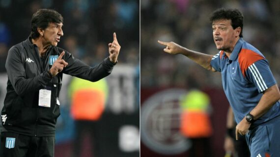 Gustavo Costas e Fernando Diniz, técnicos de Racing e Cruzeiro, respectivamente (foto: Juan Mabromata/AFP e Luis Robayo/AFP)