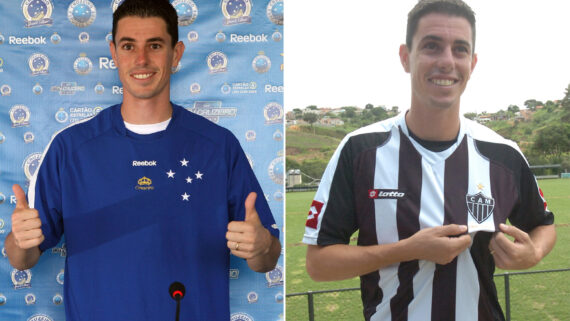 Alessandro com as camisas de Cruzeiro e Atlético em 2009 (foto: VIPCOMM/Cruzeiro/Divulgação e Beto Novaes/EM D.A Press)