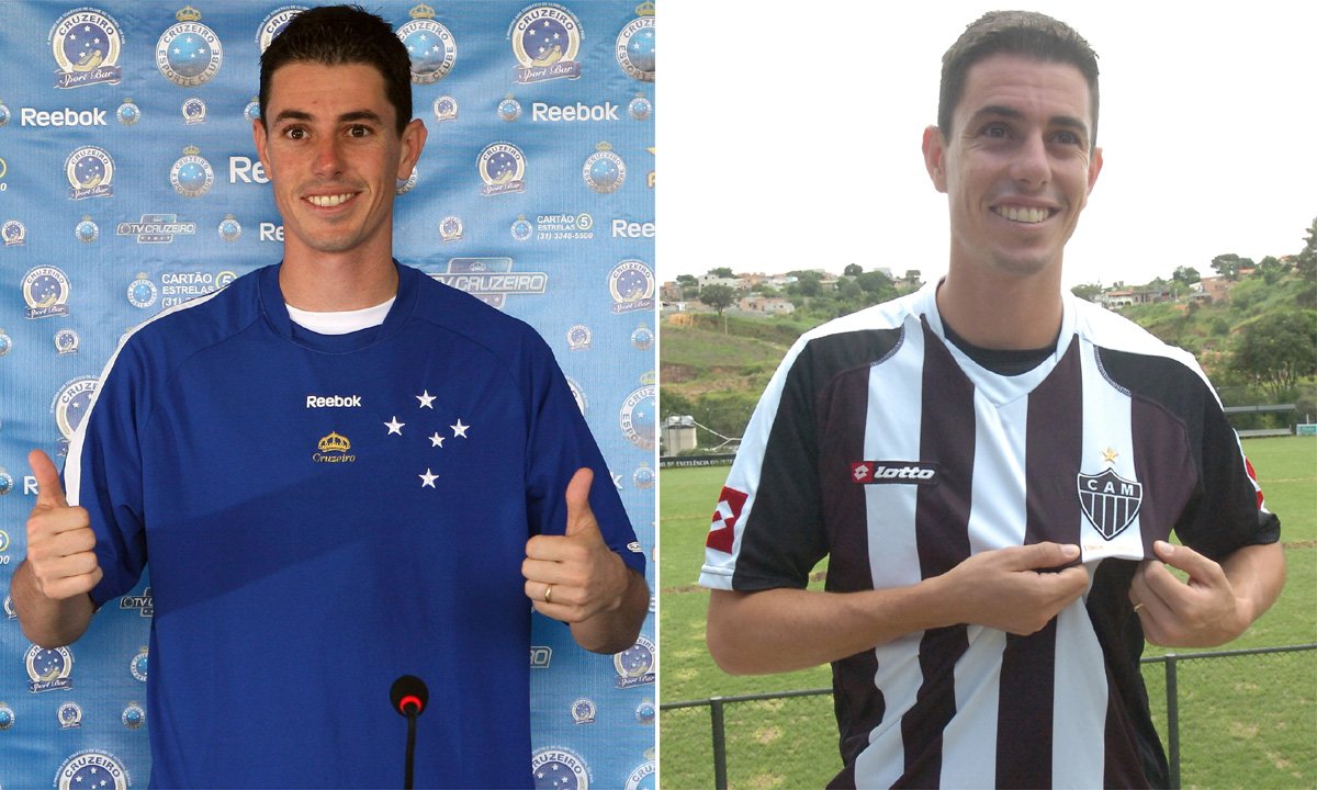 Alessandro com as camisas de Cruzeiro e Atlético em 2009 (foto: VIPCOMM/Cruzeiro/Divulgação e Beto Novaes/EM D.A Press)