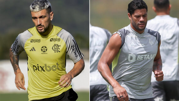 Arrascaeta (Flamengo) e Hulk (Atlético) estarão em campo (foto: Marcelo Cortes/Flamengo e Daniela Veiga/Atlético)