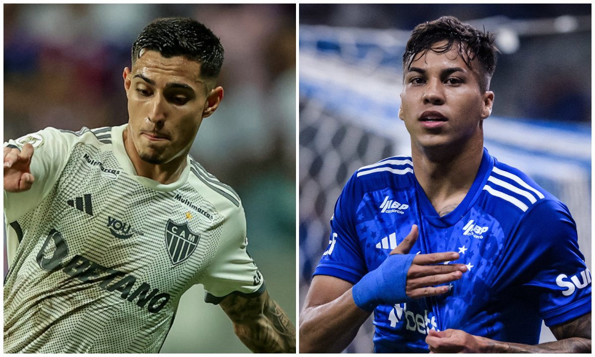 Cadu e Kaio Jorge em ação por Atlético e Cruzeiro (foto: Pedro Souza/Atlético e Gustavo Aleixo/Cruzeiro)