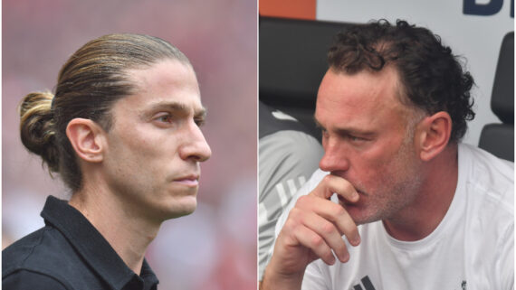 Filipe Luís e Milito, técnicos de Flamengo e Atlético, respectivamente (foto: Montagem com imagens de Alexandre Guzanshe/EM/D.A Press)