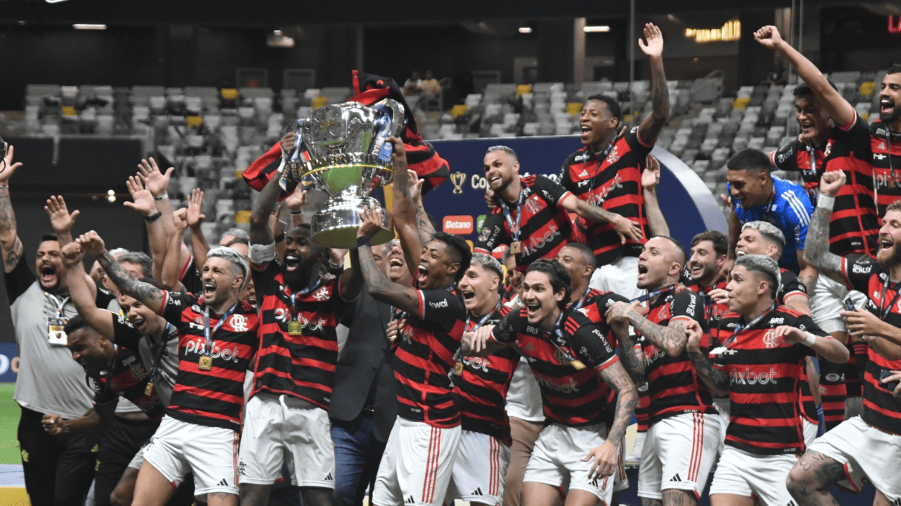 Jogadores do Flamengo levantando taça da Copa do Brasil - (foto: Alexandre Guzanshe/EM/D.A Press)