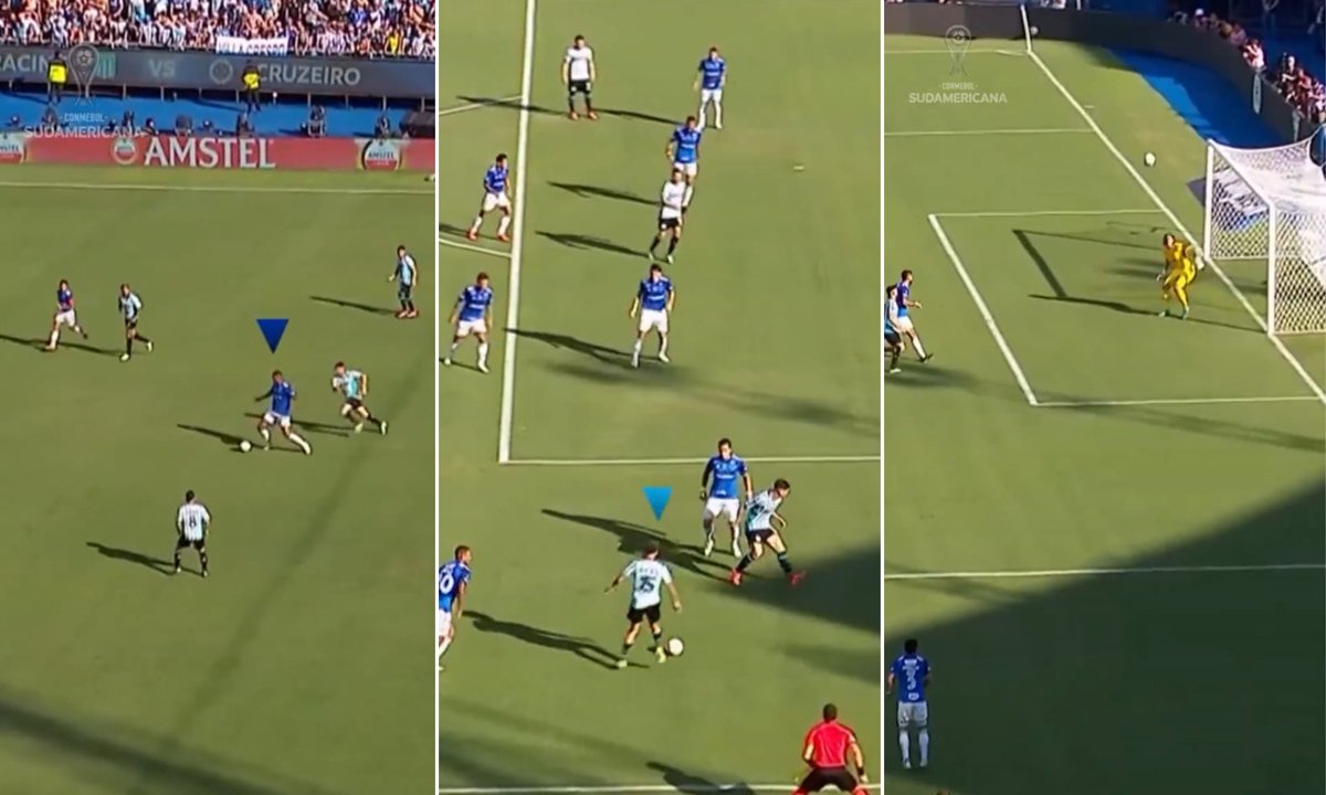 Lance do primeiro gol do Racing contra o Cruzeiro (foto: Reprodução/Conmebol)