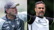 Milito e Artur Jorge, técnicos de Atlético e Botafogo (foto: Pedro Souza/Atlético e Vítor Silva/Botafogo)