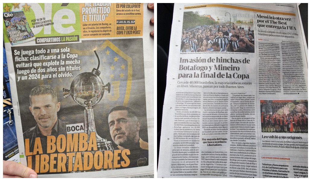 montagem de fotos mostra páginas de jornais argentinos (foto: Samuel Resende/No Ataque)