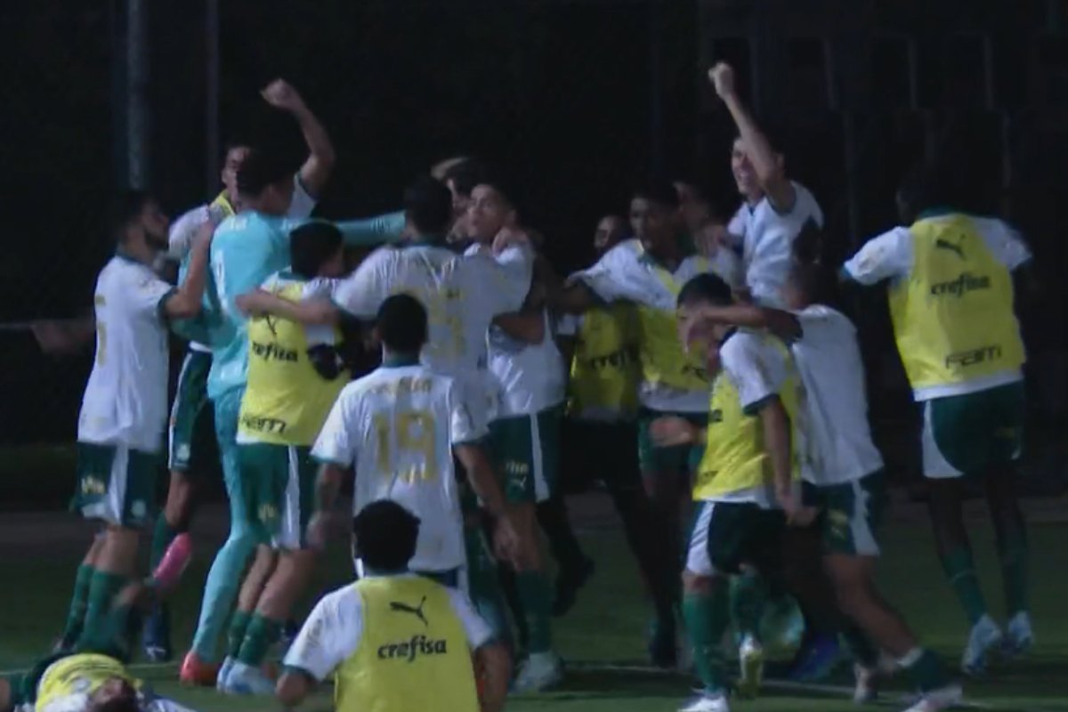 Jogadores do Palmeiras comemoram vitória sobre Cruzeiro (foto: Reprodução)