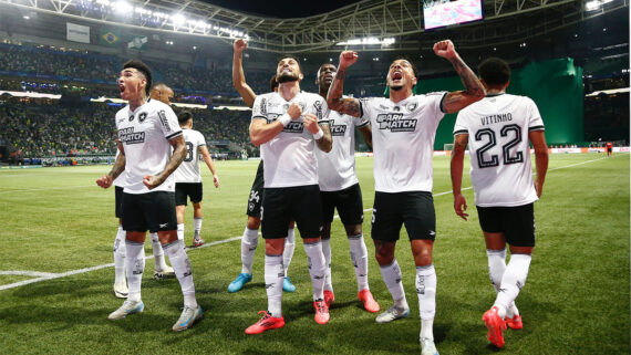 Jogadores do Botafogo celebram gol sobre o Palmeiras (foto: Vitor Silva/Botafogo)