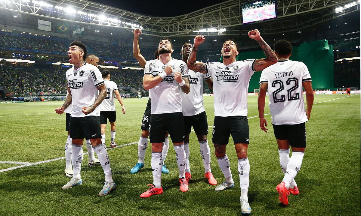Jogadores do Botafogo celebram gol sobre o Palmeiras (foto: Vitor Silva/Botafogo)