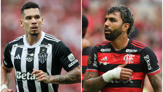 Paulinho, do Atlético, e Gabigol, do Flamengo (foto: Pedro Souza/Atlético e Alexandre Guzanshe/EM/DA.Press)