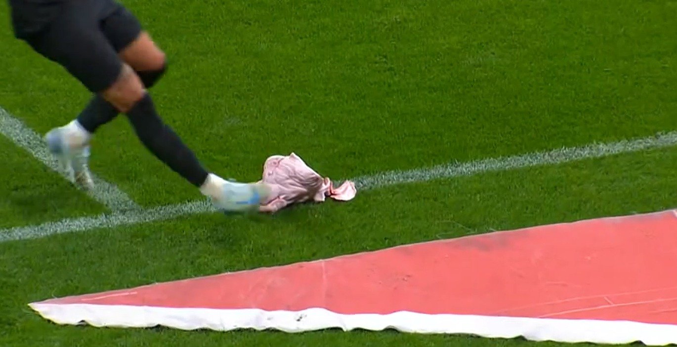 Cabeça de porco jogada por torcedores do Corinthians em jogo com o Palmeiras (foto: Reprodução/SporTV)