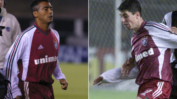 Romário e Alessandro em jogo pelo Fluminense contra o Atlético no Brasileiro de 2004 (foto: Marcos Michelin e Paulo Filgueiras/EM D.A Press)