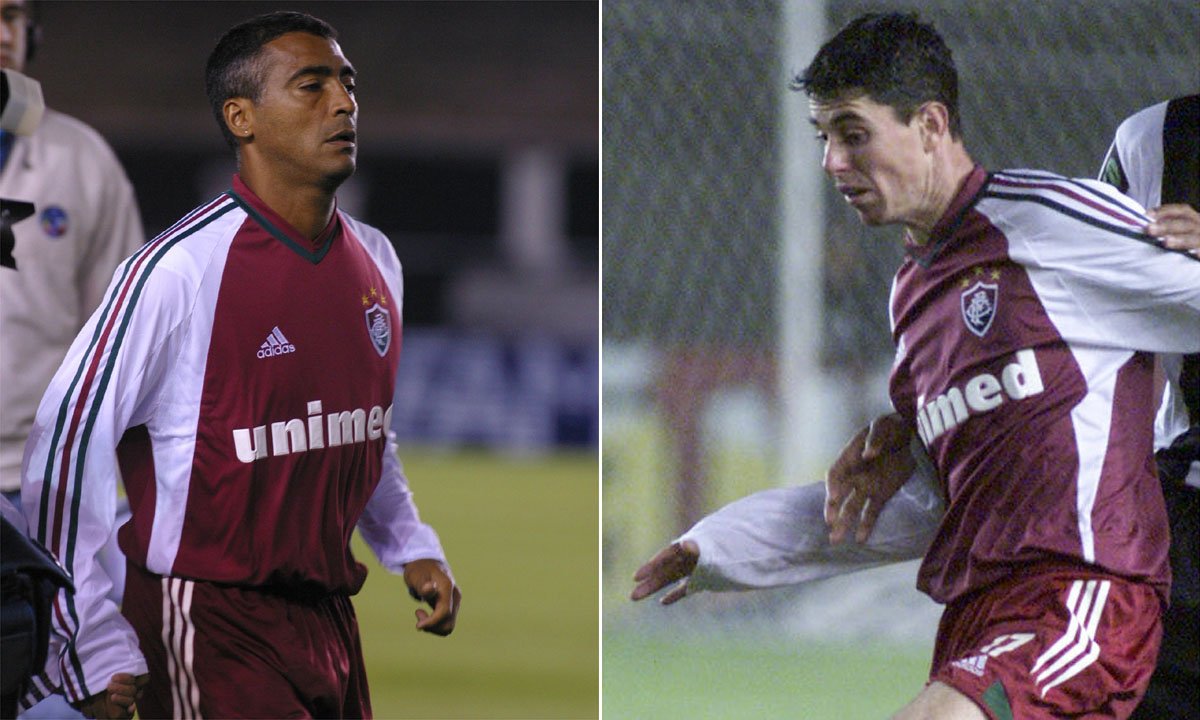 Romário e Alessandro em jogo pelo Fluminense contra o Atlético no Brasileiro de 2004 (foto: Marcos Michelin e Paulo Filgueiras/EM D.A Press)