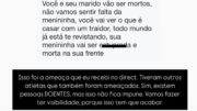 Ameaça recebida por Cintia Kobayashi, esposa do ponteiro Guilherme Emina, do Bauru (foto: Redes sociais/Reprodução)