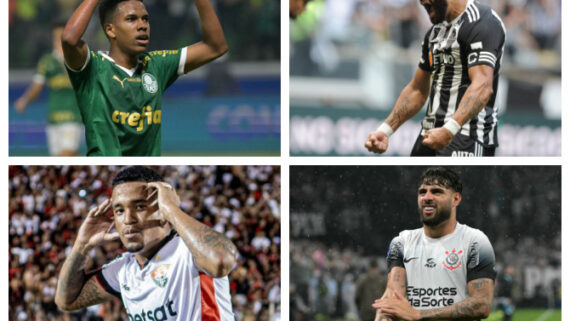 Estevão, Hulk, Alerrandro e Yuri Alberto (foto: Montagem de fotos: Nelson Almeida/AFP - Alexandre Guzanshe/EM/D.A. Press - Victor Ferreira/Esporte Clube Vitória - Nelson Almeida/AFP)