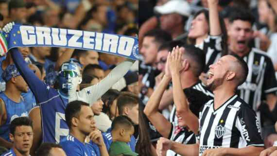 Torcida de Cruzeiro e Atlético (foto: Montagem de fotos de Alexandre Guzanshe/EM/D.A.Press)