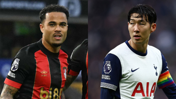 Justin Kluivert, do Bournemouth, e Son, do Tottenham (foto: Oli SCARFF / AFP e HENRY NICHOLLS / AFP)