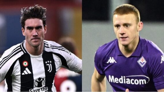 Vlahovic, da Juventus, e Comuzzo, da Fiorentina (foto: MARCO BERTORELLO / AFP)