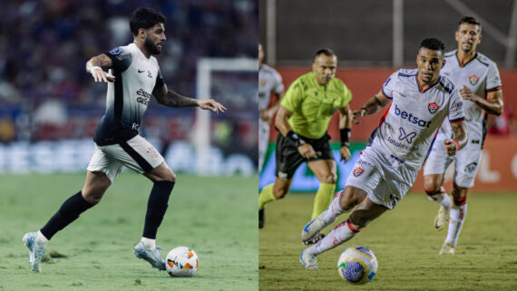 Yuri Alberto pelo Corinthians e Alerrandro pelo Vitória (foto: Rodrigo Coca / Corinthians e Flickr do Vitória)