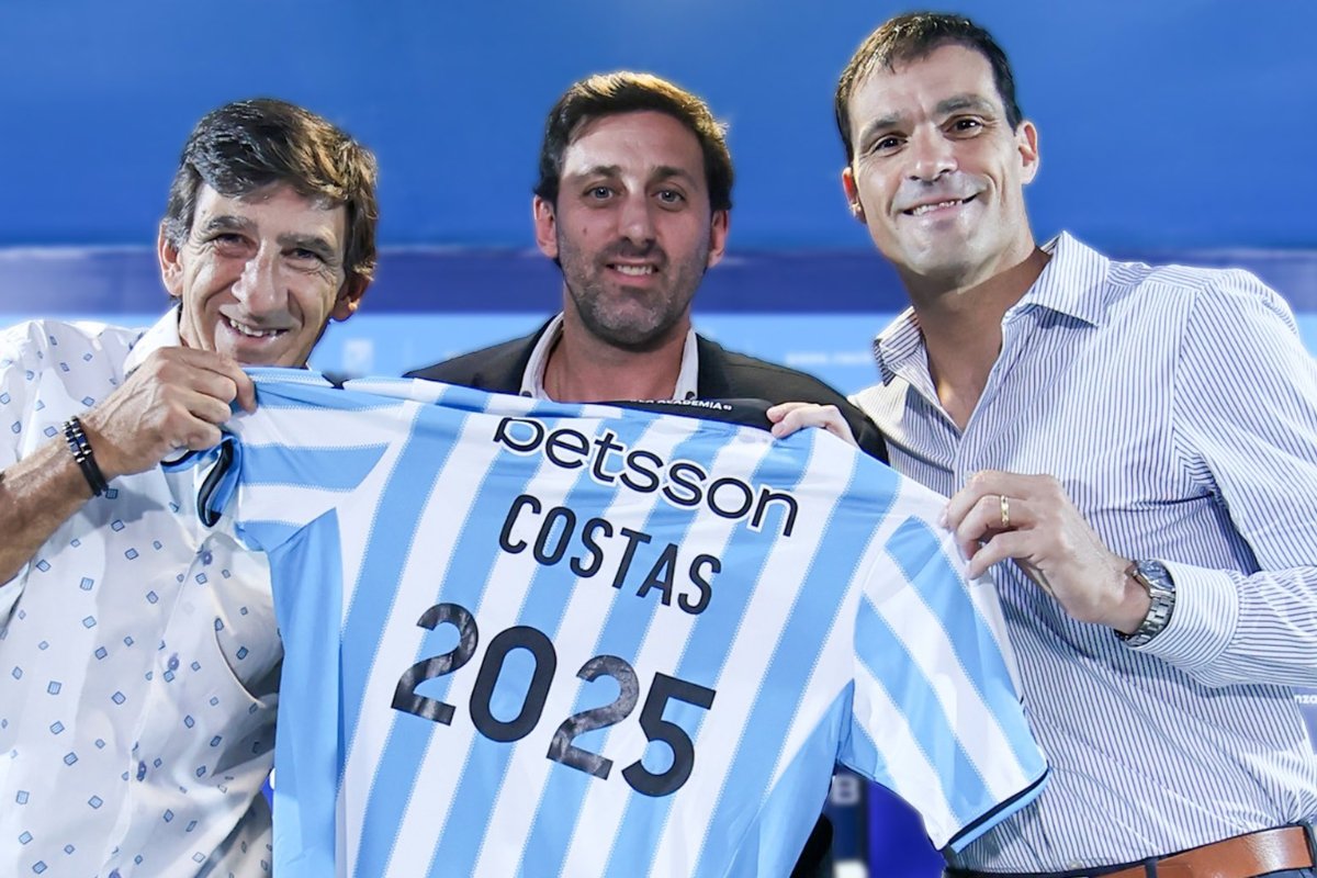 Diretoria do Racing ao lado do técnico Gustavo Costas (foto: Divulgação / Racing)