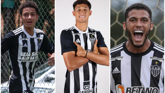 Vinicius Almeida, João Teixeira e Caio Maia, jogadores do Atlético (foto: Fábio Pinel/Atlético e Divulgação/Atlético)