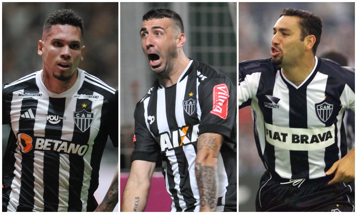 Paulinho, Lucas Pratto e Guilherme Alves comemoram gols pelo Atlético (foto: Alexandre Guzanshe/EM/DA.Press, Rodrigo Clemente /EM/D.A Press e Divulgação/Atlético)