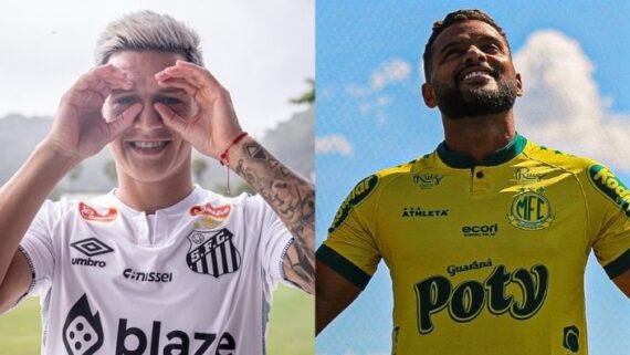 Leo Godoy, do Santos, e Reinaldo, do Mirassol (foto: Divulgação/Santos e Mirassol)