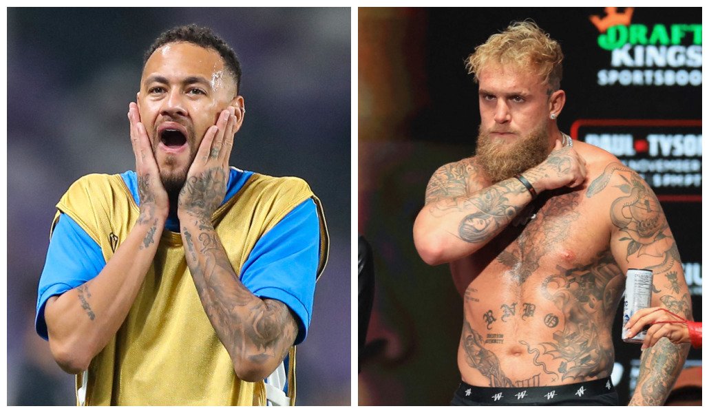 Neymar e Jake Paul (foto: Montagem: Christian Petersen / GETTY IMAGES NORTH AMERICA / Getty Images via AFP e Photo by AFP)