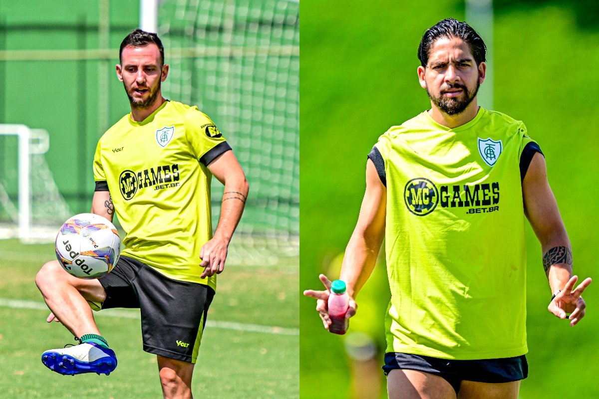 Fernando Elizari e Martín Benítez são meio-campistas do América (foto: Mourão Panda / América)