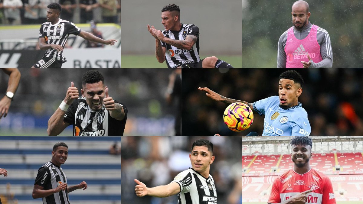 Balanço de vendas do Atlético em 2024 contabiliza transferências de oito jogadores (foto: Edesio Ferreira/EM/D.A Press, Pedro Souza/Atlético, Alexandre Guzanshe/EM/D.A Press, Paul Ellis/AFP, Bruno Sousa/Atlético, Mauro Pimentel/AFP e Divulgação/Spartak Moscou)