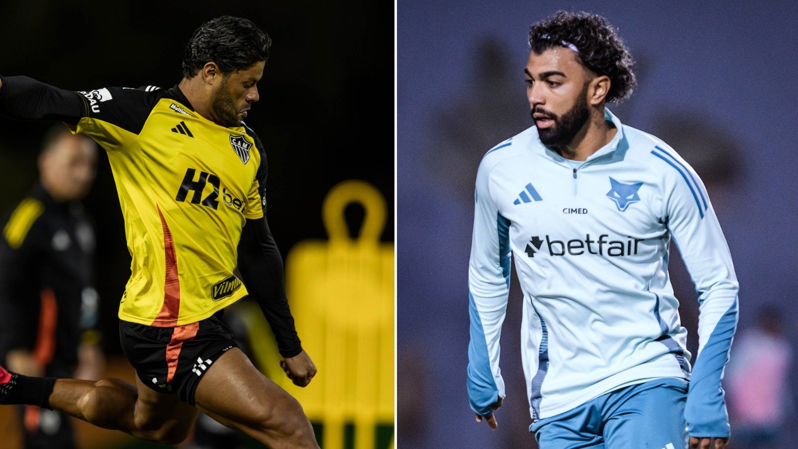 Hulk, do Atlético, e Gabigol, do Cruzeiro, em treino (foto: Pedro Souza/Atlético e Gustavo Aleixo/Cruzeiro)