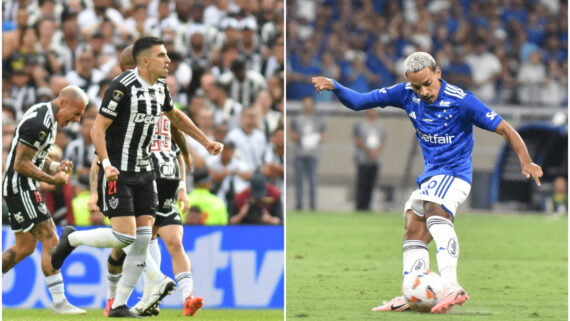 Battaglia, do Atlético, e Matheus Pereira, do Cruzeiro, estiveram entre os 20 jogadores com mais minutos em campo em 2024 (foto: Montagem com imagens de Alexandre Guzanshe/EM/D.A Press e Ramon Lisboa/EM/D.A Press)