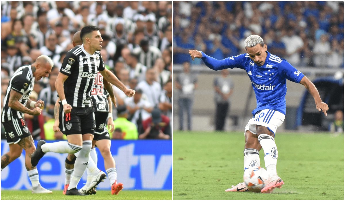 Battaglia, do Atlético, e Matheus Pereira, do Cruzeiro, estiveram entre os 20 jogadores com mais minutos em campo em 2024 (foto: Montagem com imagens de Alexandre Guzanshe/EM/D.A Press e Ramon Lisboa/EM/D.A Press)