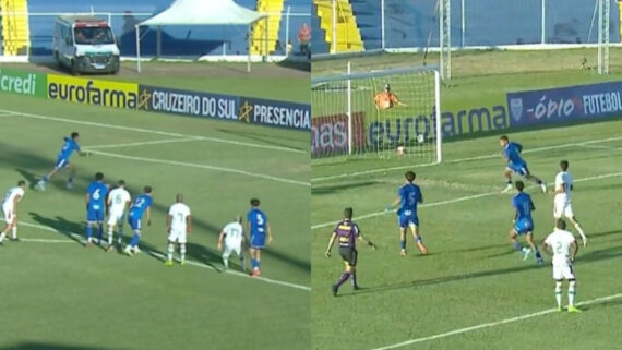 Kaique Kenji e Fernando, jogadores do Cruzeiro, durante cobrança de pênalti (foto: Reprodução/CazéTV)