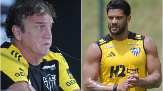 Cuca e Hulk em treino do Atlético na Cidade do Galo (foto: Alexandre Guzanshe/EM/DA.Press)