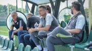 Sérgio Coelho (presidente, à esquerda), Victor Bagy (diretor de futebol, ao centro) e Rodrigo Weber (coordenador de mercado) são algumas das figuras mais ativas no gerenciamento de elenco do Atlético (foto: Pedro Souza/Atlético)