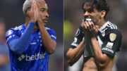 Matheus Pereira e Gustavo Scarpa, meias de Cruzeiro e Atlético (foto: DOUGLAS MAGNO - GLEDSTON TAVARES / AFP)