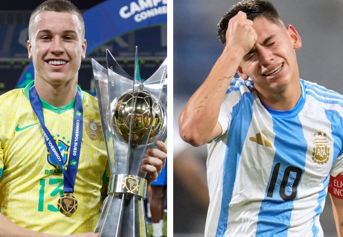 Brasil, de Igor Serrote, conquistou o Sul-Americano Sub-20; Argentina, de Echeverri, foi vice (foto: Rafael Ribeiro/CBF - Reprodução)