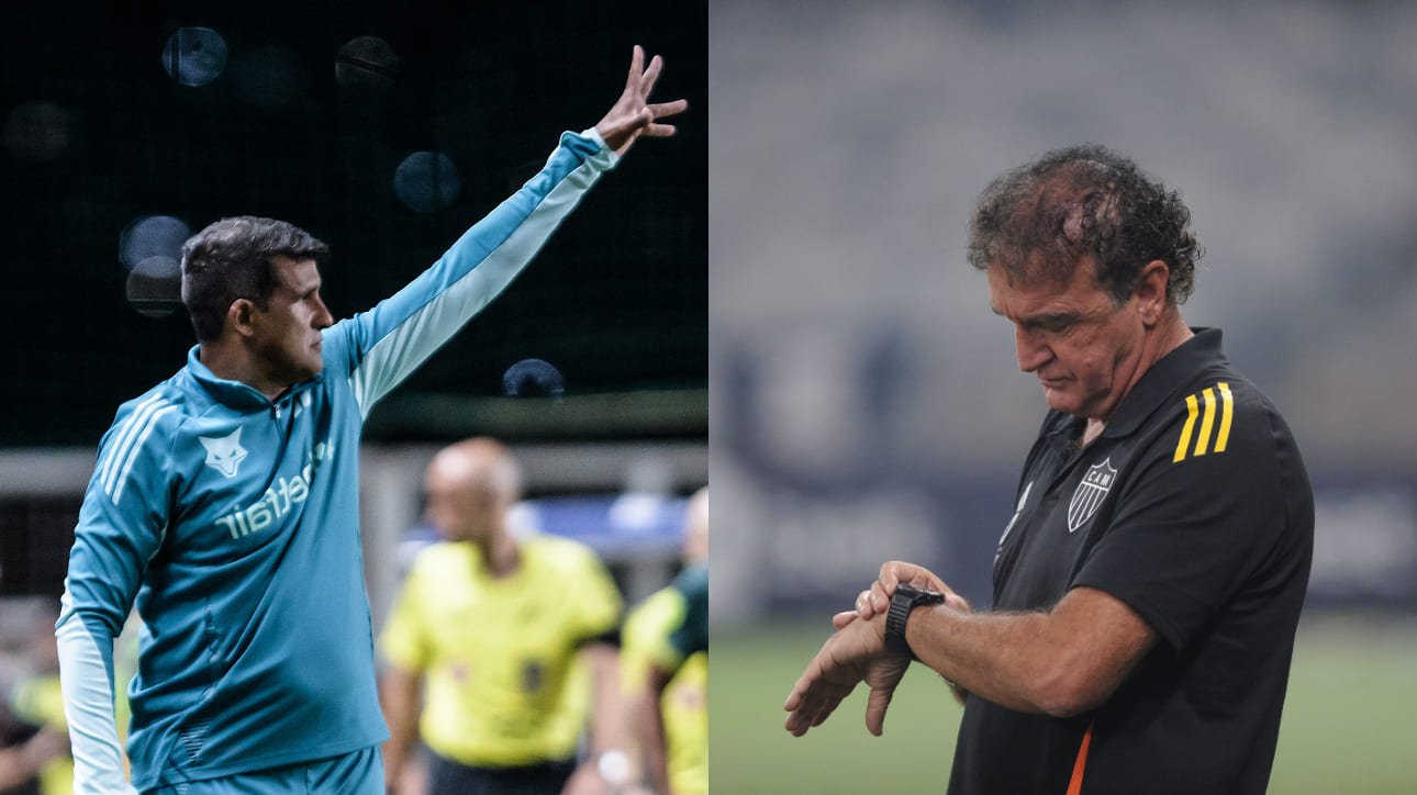 Wesley Carvalho, técnico interino do Cruzeiro, e Cuca, técnico do Atlético (foto: Gustavo Aleixo/Cruzeiro; Alexandre Guzanshe/EM/D.A Press)