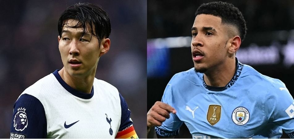 Son, do Tottenham, e Savinho, do Manchester City (foto: HENRY NICHOLLS / AFP e Paul ELLIS / AFP)