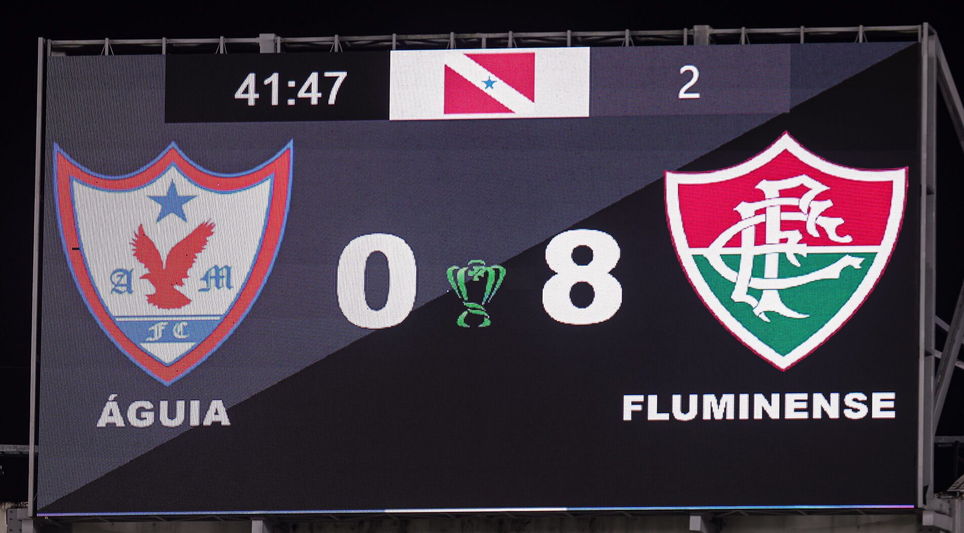 Placar do jogo mostrando Águia de Marabá 0, Fluminense 8 (foto: Marcelo Gonçalves/FFC)