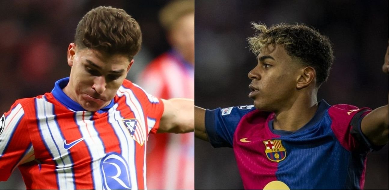 Julián Álvarez, do Atlético de Madrid, e Lamine Yamal, do Barcelona (foto: Divulgação)