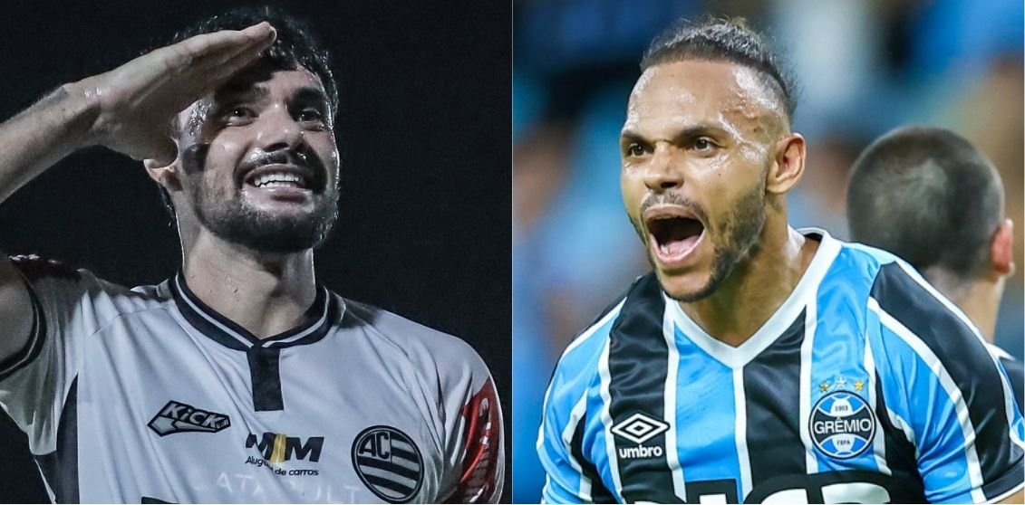 Edson Miranda, do Athletic, e Braithwaite, do Grêmio (foto: Fernanda Trindade/Athletic Club e LUCAS UEBEL/GREMIO FBPA)