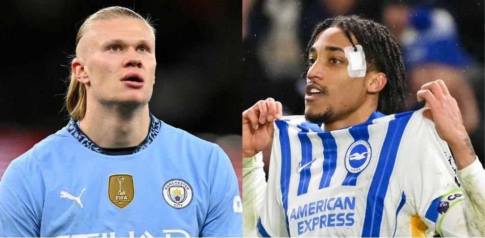 Haaland, do Manchester City, e João Pedro, do Brighton (foto: Oli SCARFF / AFP e Glyn KIRK / AFP)