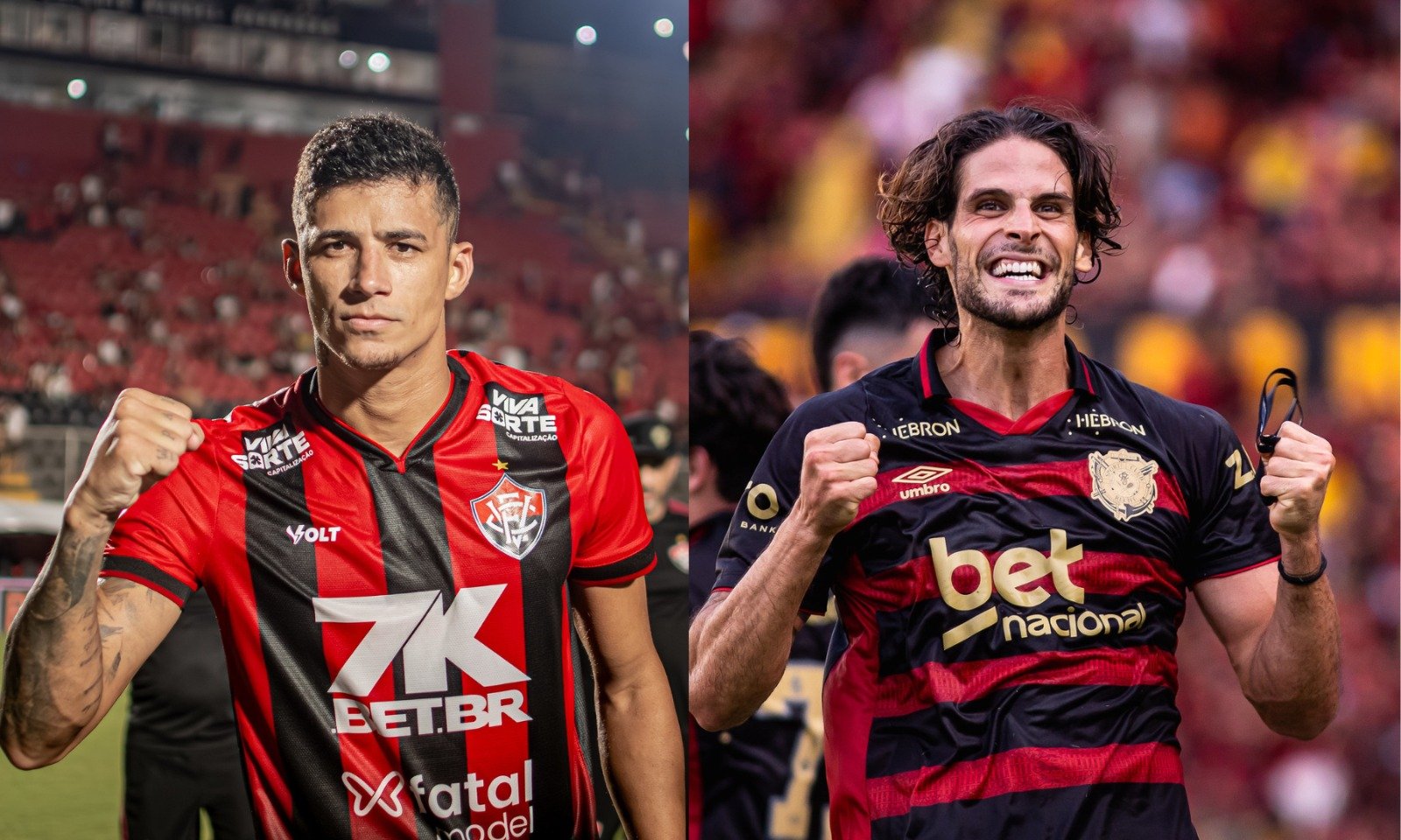 Camutanga, do Vitória, e Gonçalo Paciência, do Sport (foto: Victor Ferreira/EC Vitória e Paulo Paiva / Sport Recife.)