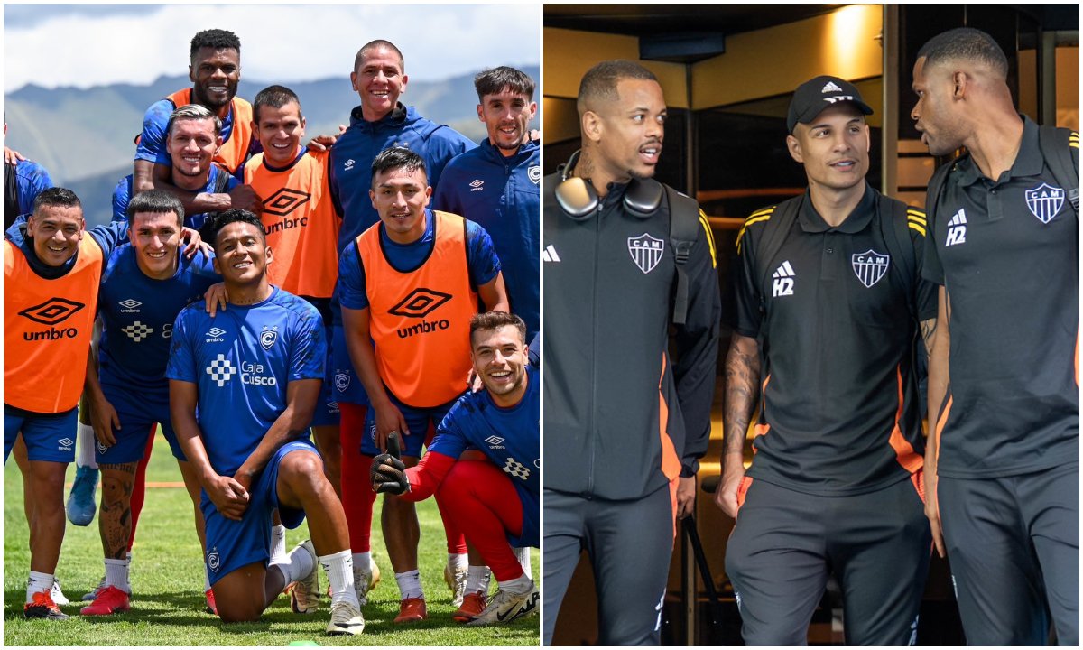 Jogadores de Cienciano e Atlético, rivais nesta terça-feira (foto: Divulgação/Cienciano e Pedro Souza/Atlético)