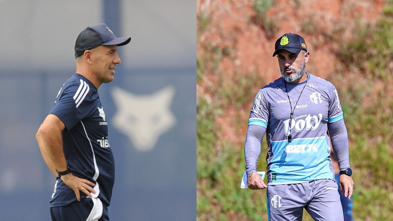 Leonardo Jardim, técnico do Cruzeiro, e Rafael Guanaes, comandante do Mirassol (foto: Alexandre Guzanshe/EM/D.A Press)