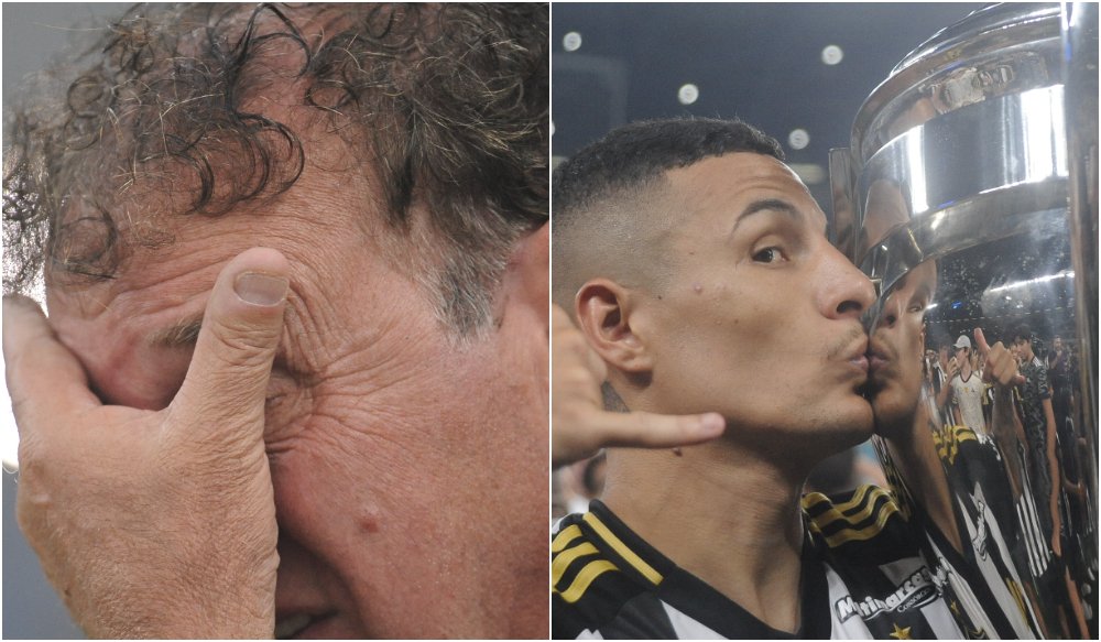 Cuca demonstra preocupação em empate com o América na primeira fase do Campeonato Mineiro; Arana comemora título estadual com beijo na taça (foto: Montagem com imagens de Alexandre Guzanshe/EM/D.A Press)
