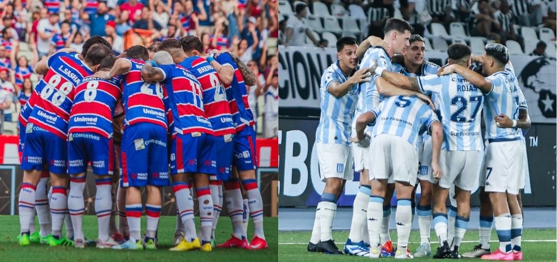elencos do Fortaleza e do Racing (foto: Mateus Lotif/Fortaleza e Divulgação/Racing)